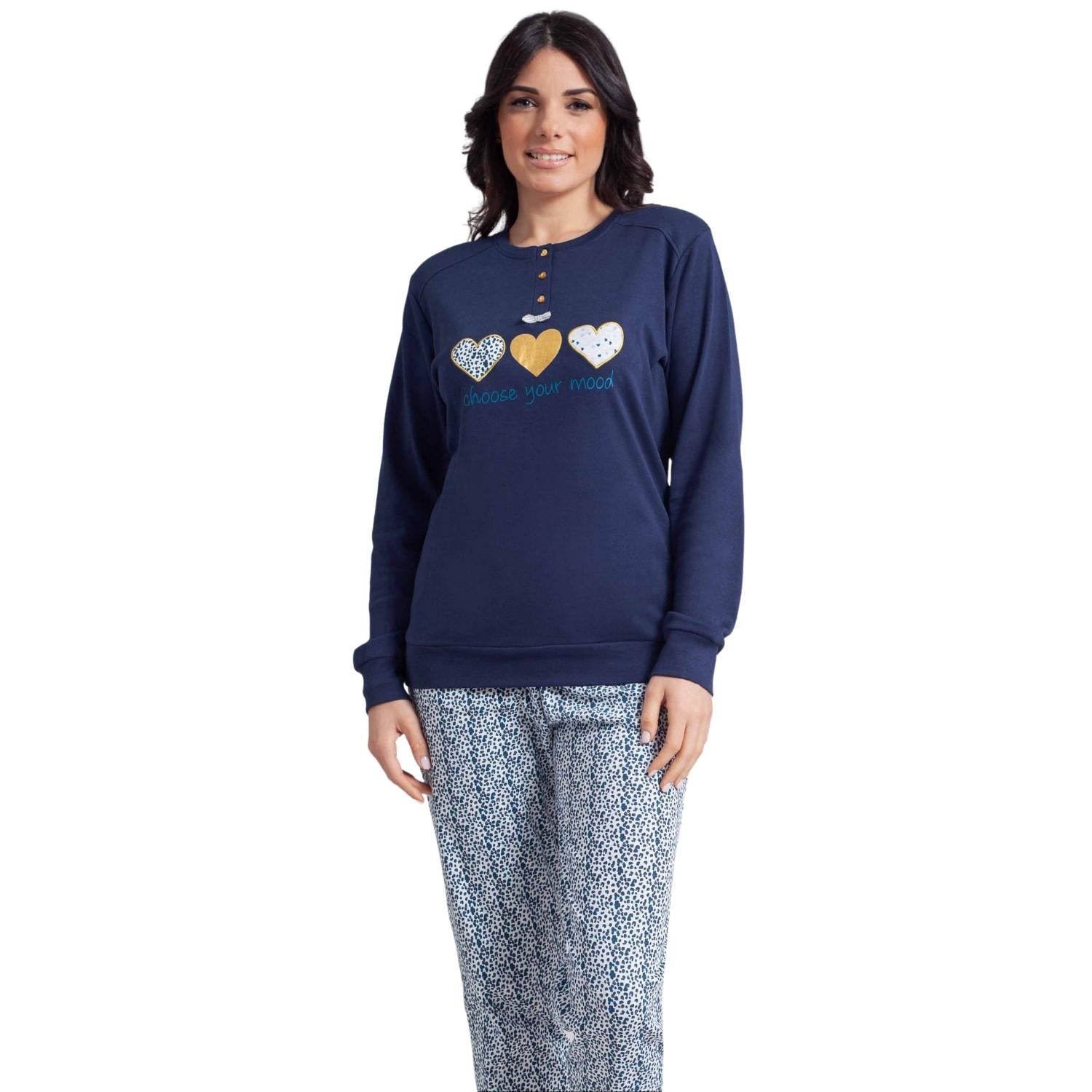 Irge Pigiama Donna Calibrato Invernale Serafino Ricamato In Puro Cotone  Art. Cdm171