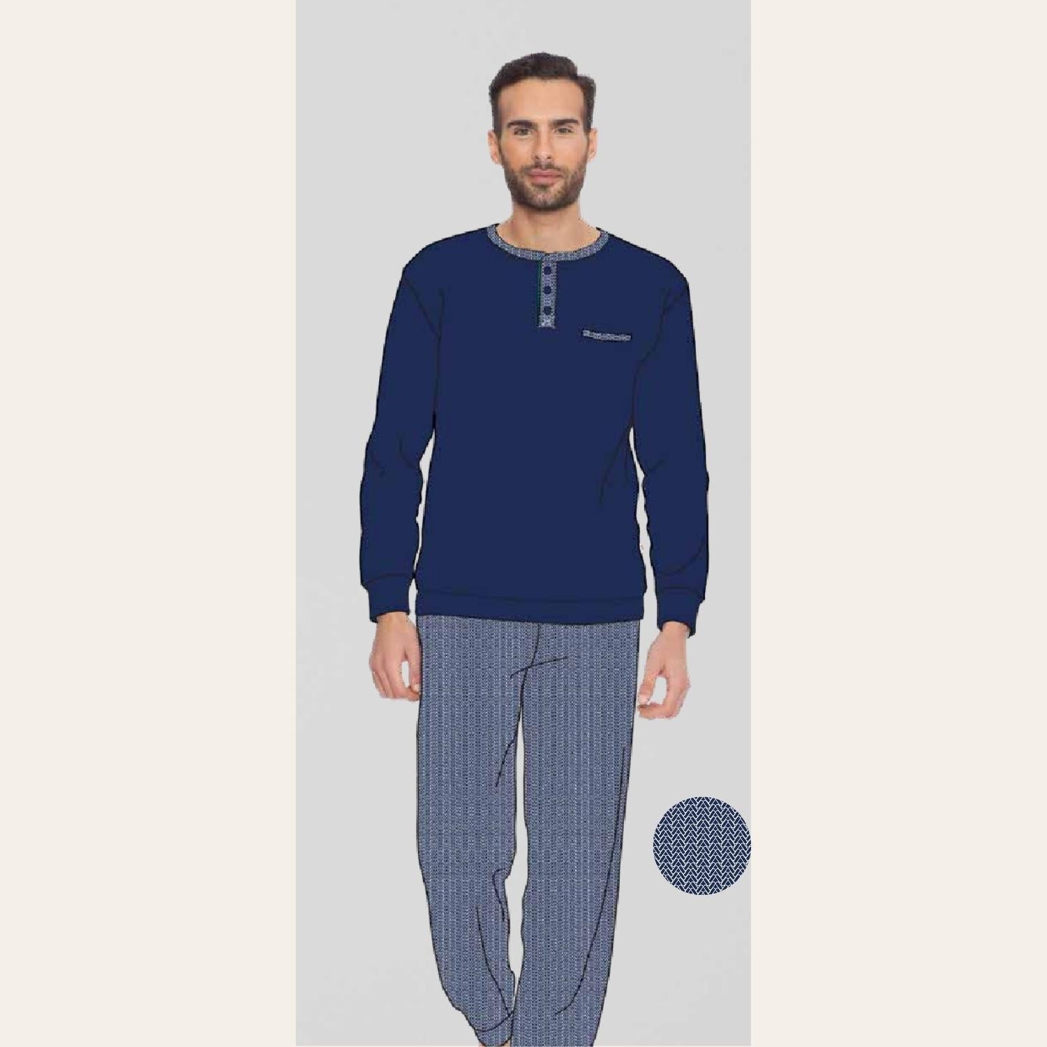 Irge Pigiama Uomo Serafino In Caldo Cotone 100% Con Taschino  Art. Mi1865