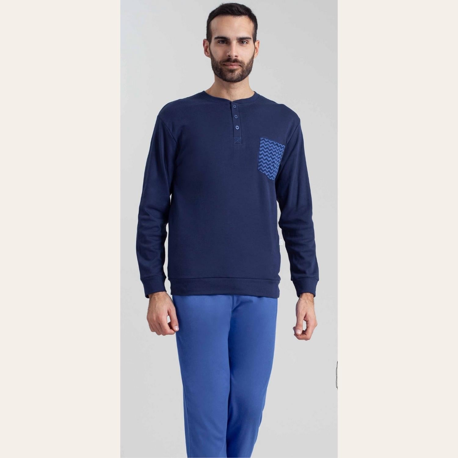 Irge Pigiama Uomo Serafino In Caldo Cotone 100% Con Taschino  Art. Mi1866