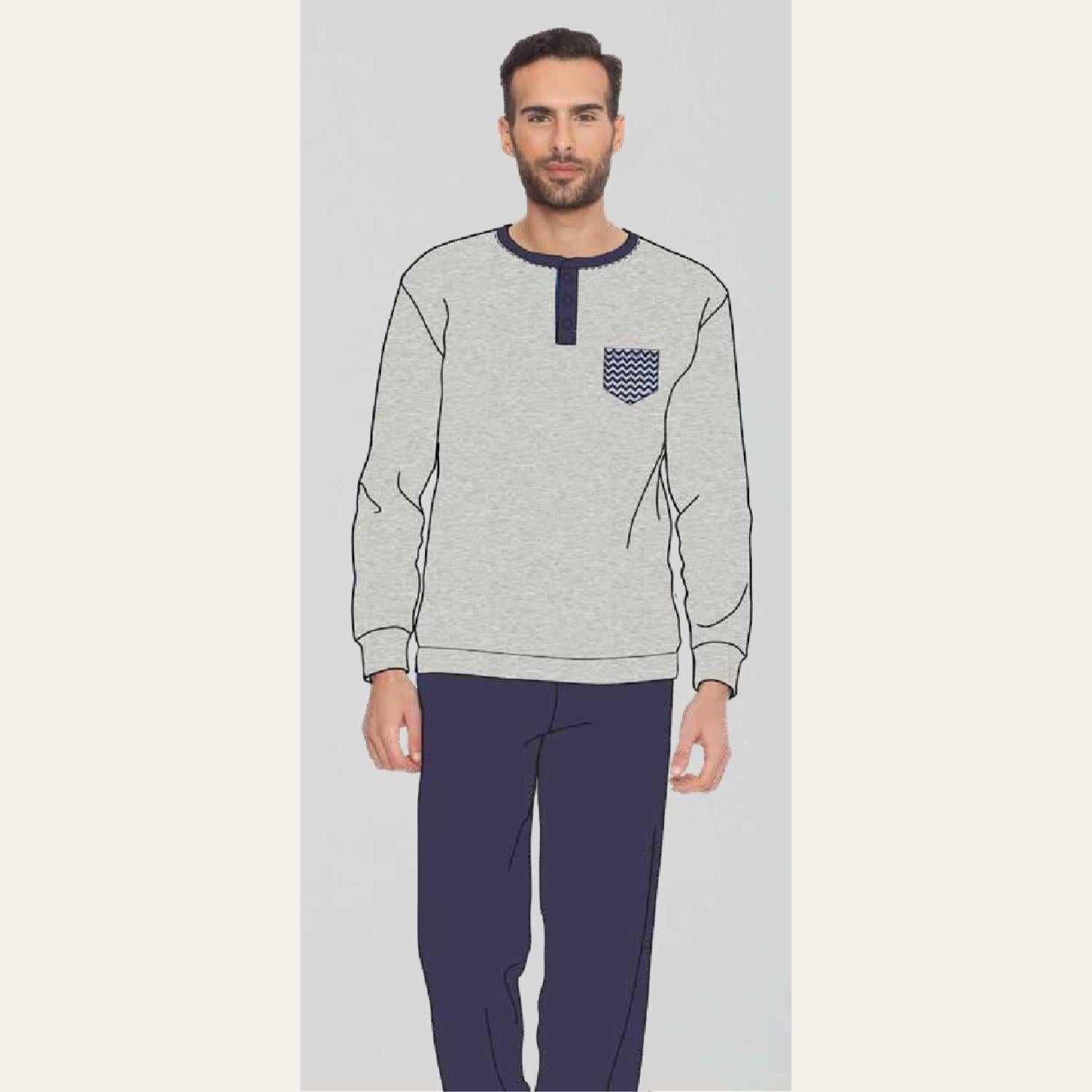Irge Pigiama Uomo Serafino In Caldo Cotone 100% Con Taschino  Art. Mi1866
