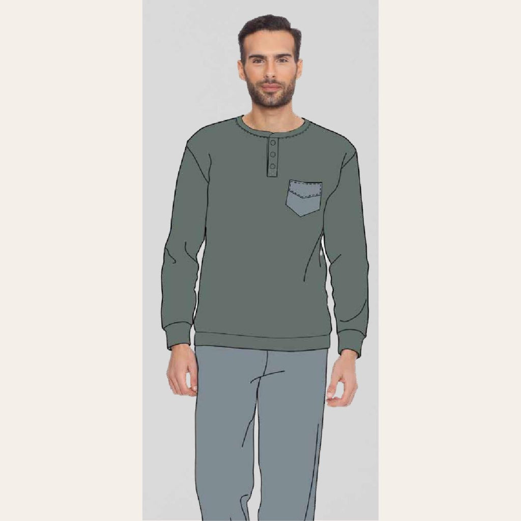 Irge Pigiama Uomo Serafino In Caldo Cotone 100% Con Taschino  Art. Mi1867