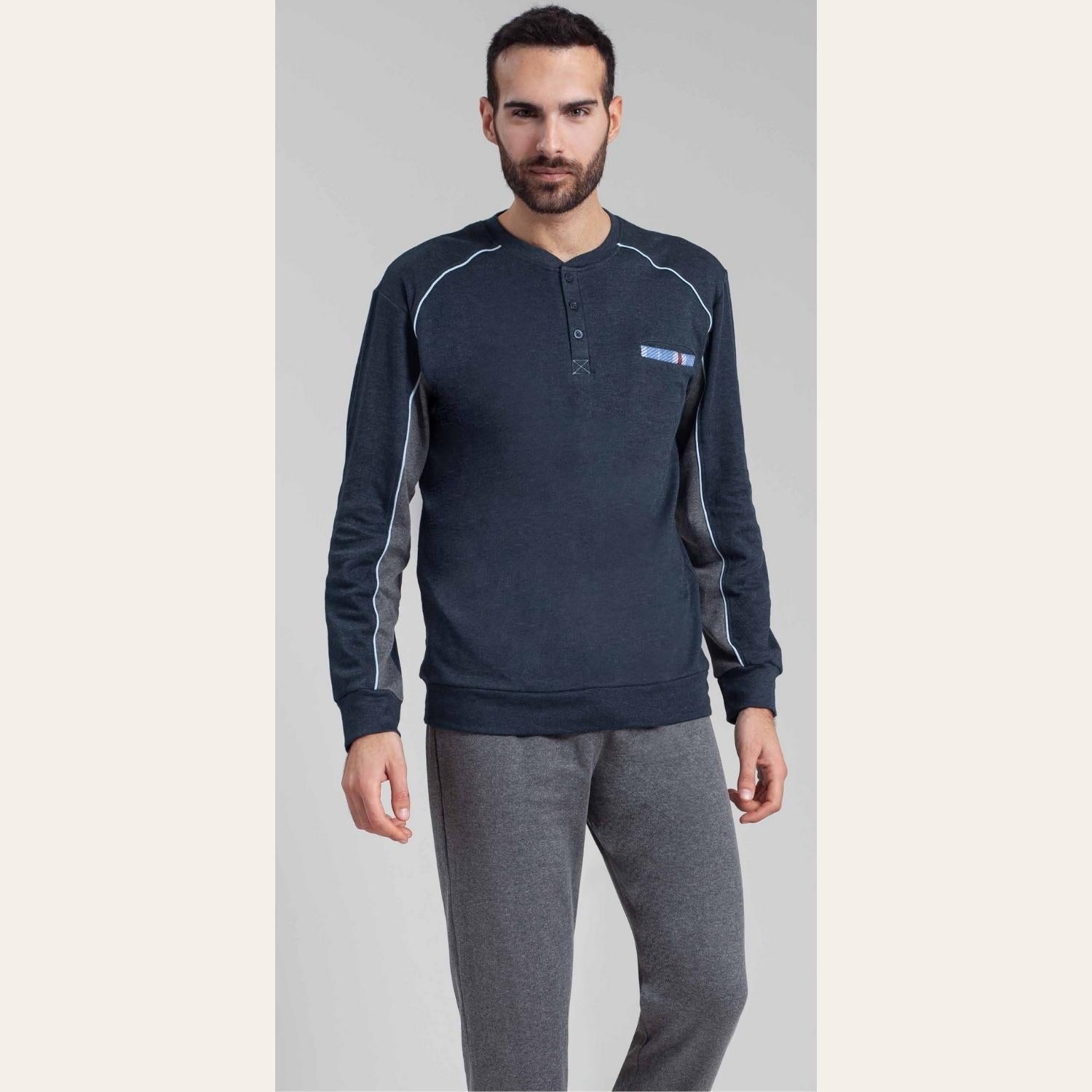 Irge Pigiama Uomo Serafino In Caldo Cotone 100% Con Stampa  Art. Mi1869