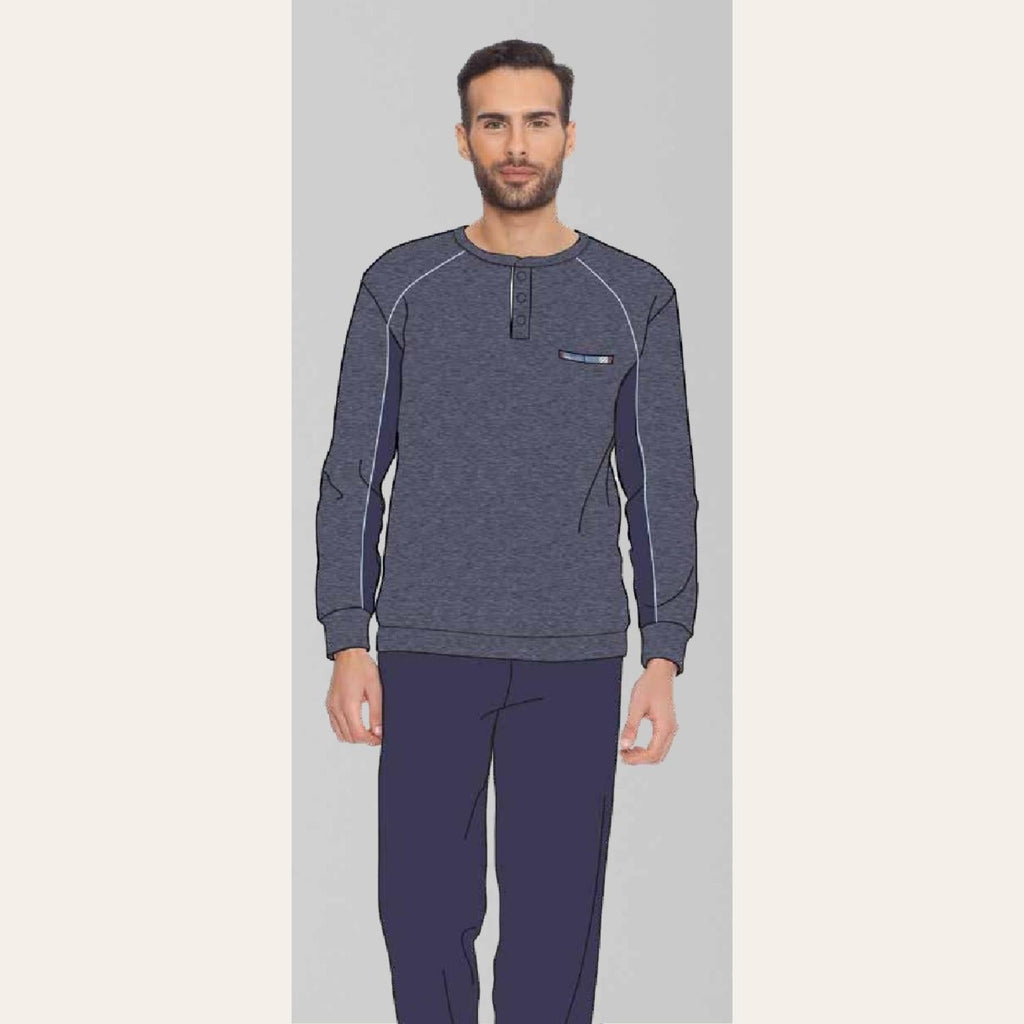 Irge Pigiama Uomo Serafino In Caldo Cotone 100% Con Stampa  Art. Mi1869