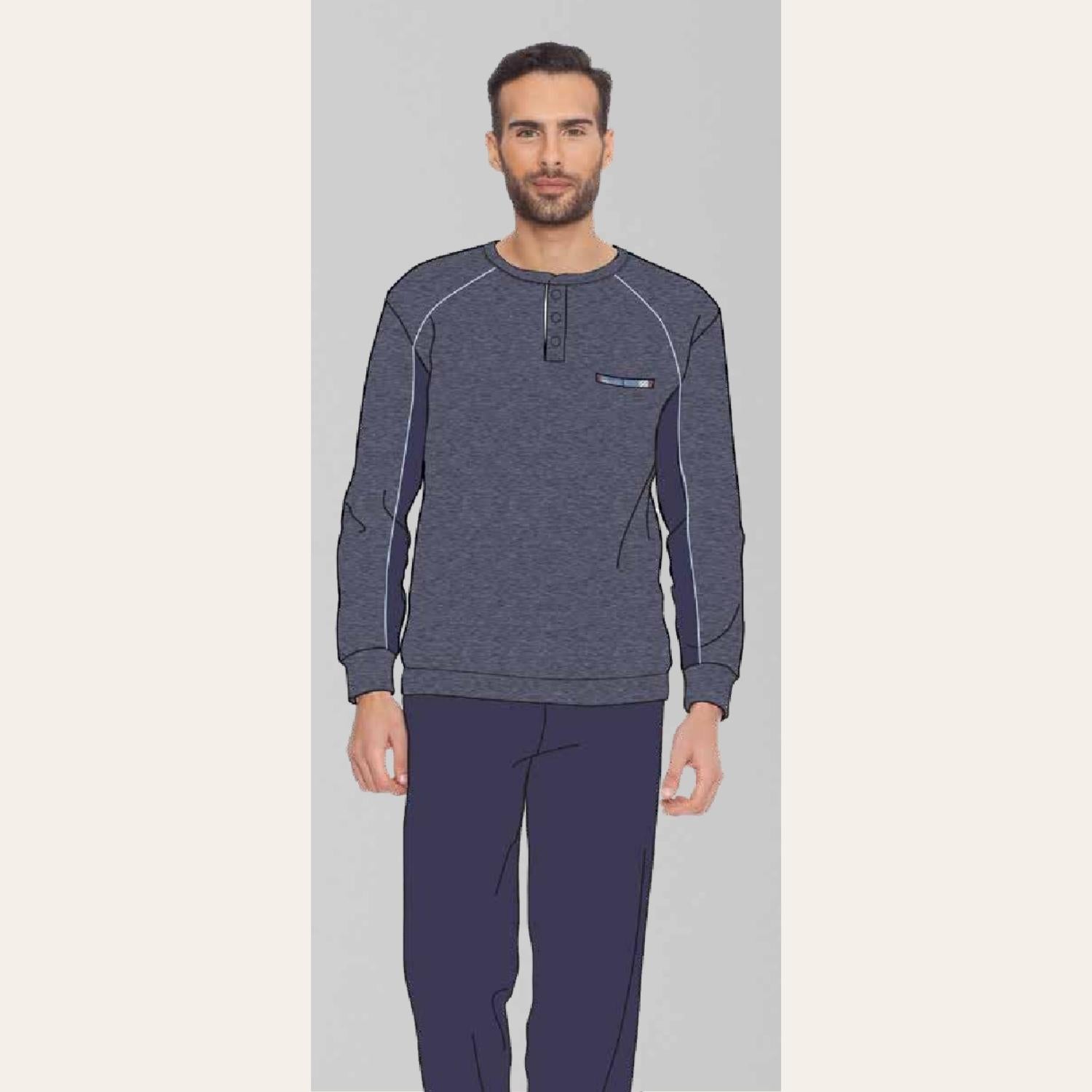 Irge Pigiama Uomo Serafino In Caldo Cotone 100% Con Stampa  Art. Mi1869