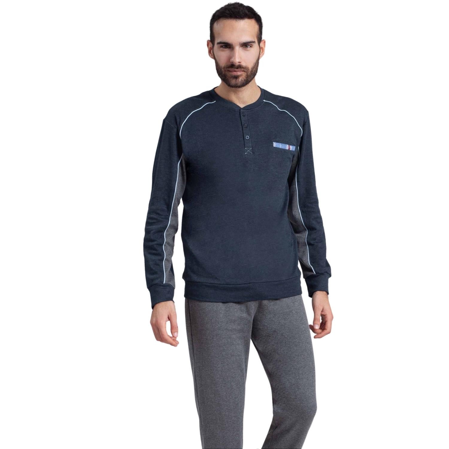 Irge Pigiama Uomo Serafino Calibrato In Caldo Cotone 100% Con Taschino  Art. Cum80