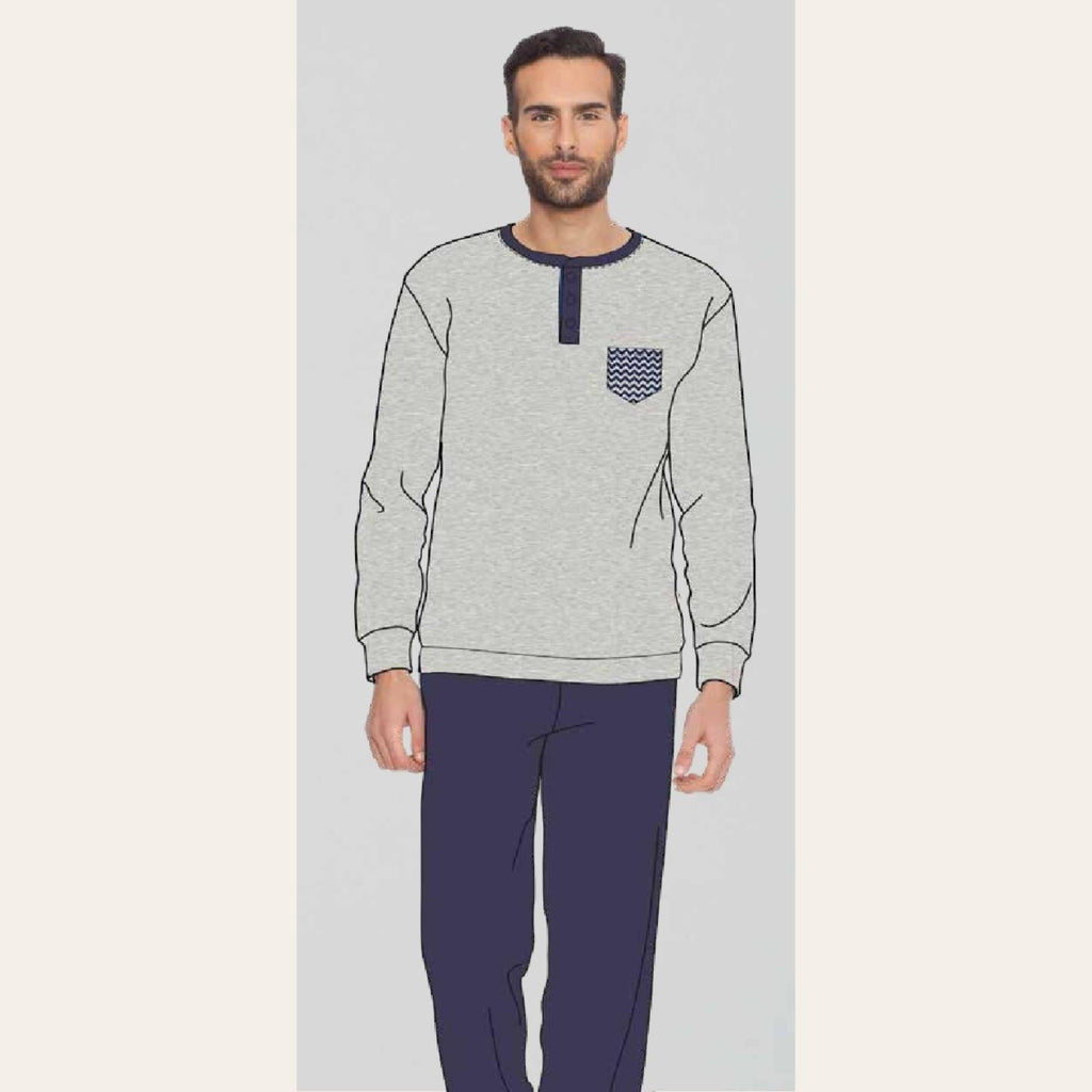 Irge Pigiama Uomo Serafino Calibrato In Caldo Cotone 100% Con Taschino  Art.  Cum82