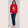 Irge - Pigiama Donna Natalizio In Caldo Cotone Disegno Renna Natale Art.xmasl05