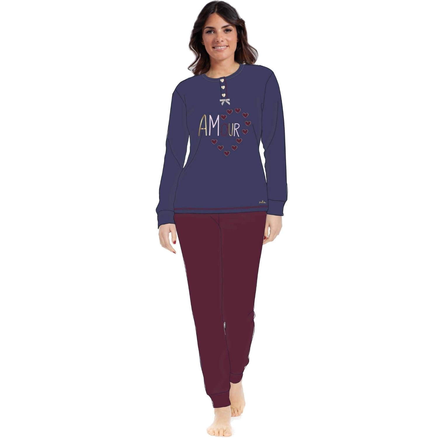 You & Me Inverno Pigiama Donna Serafino In Caldo Cotone -stampato-  Art. Y&m503