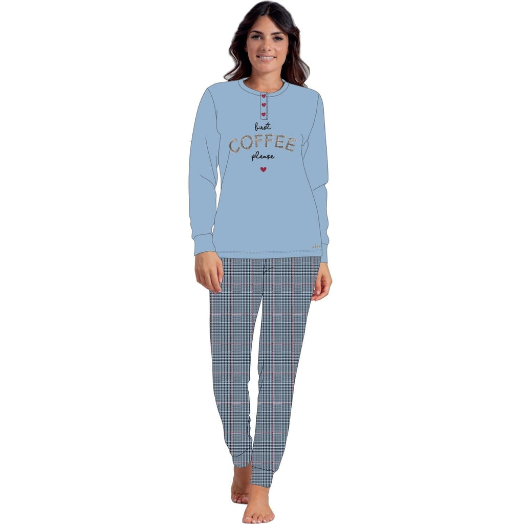 You & Me Inverno Pigiama Donna Serafino In Caldo Cotone -con Stampato E Ricamo-  Art. Y&m505