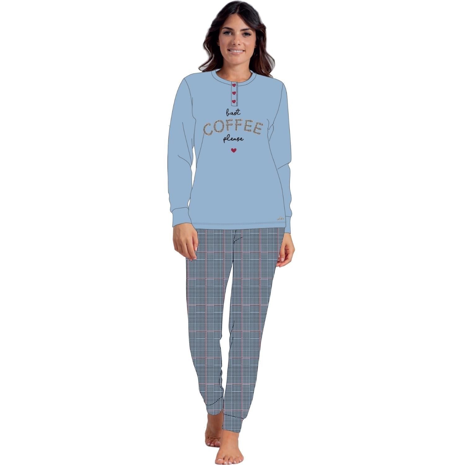 You & Me Inverno Pigiama Donna Serafino In Caldo Cotone -con Stampato E Ricamo-  Art. Y&m505