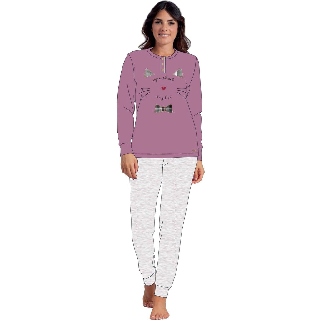 You & Me Inverno Pigiama Donna Serafino In Caldo Cotone Ricamato  Art. Y&m507