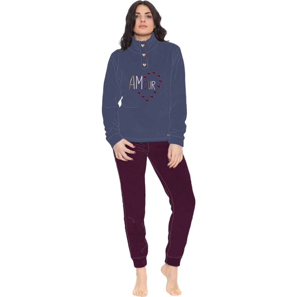 You&me Donna - Pigiama Donna In Soffice Coral 3 Bottoni E Ricamo Tinta Unita  Art. Y&m508