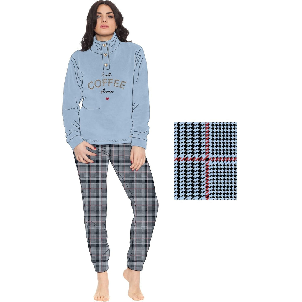You&me Donna - Pigiama Donna In Soffice Coral 3 Bottoni E Ricamo Pantalone Fantasia  Art. Y&m510