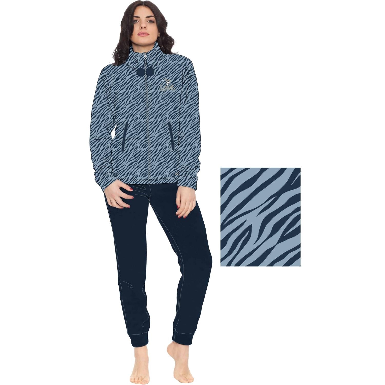 You&me Donna -pigiama Donna In Soffice Coral Full Zip Con Marsupio E Ricamo Art. Y&m511