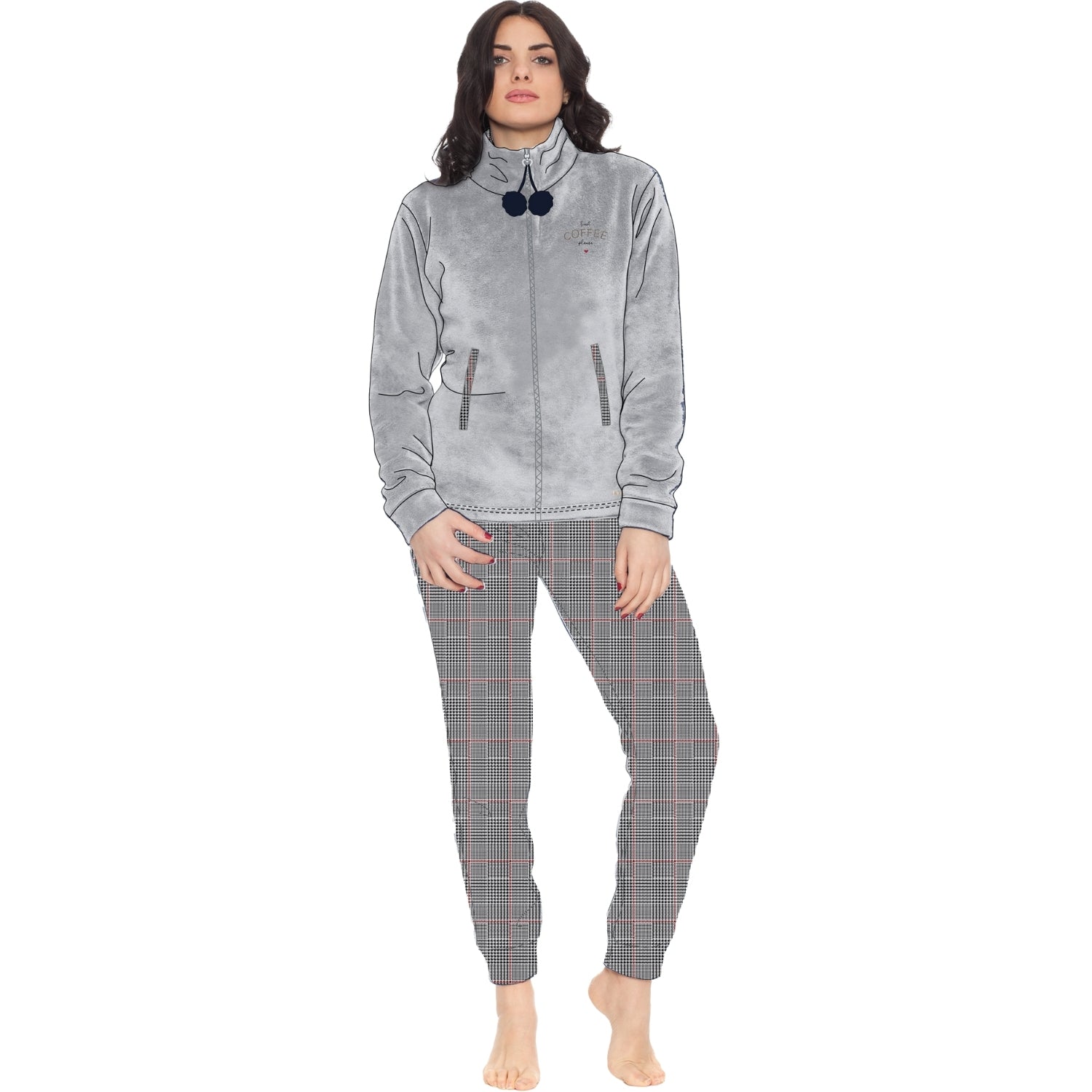 Irge Girl Pigiama Invernale Ragazza In Caldo E Morbido Coral Sottodonna Giacca Full Zip Con Ricamo Art.gym36
