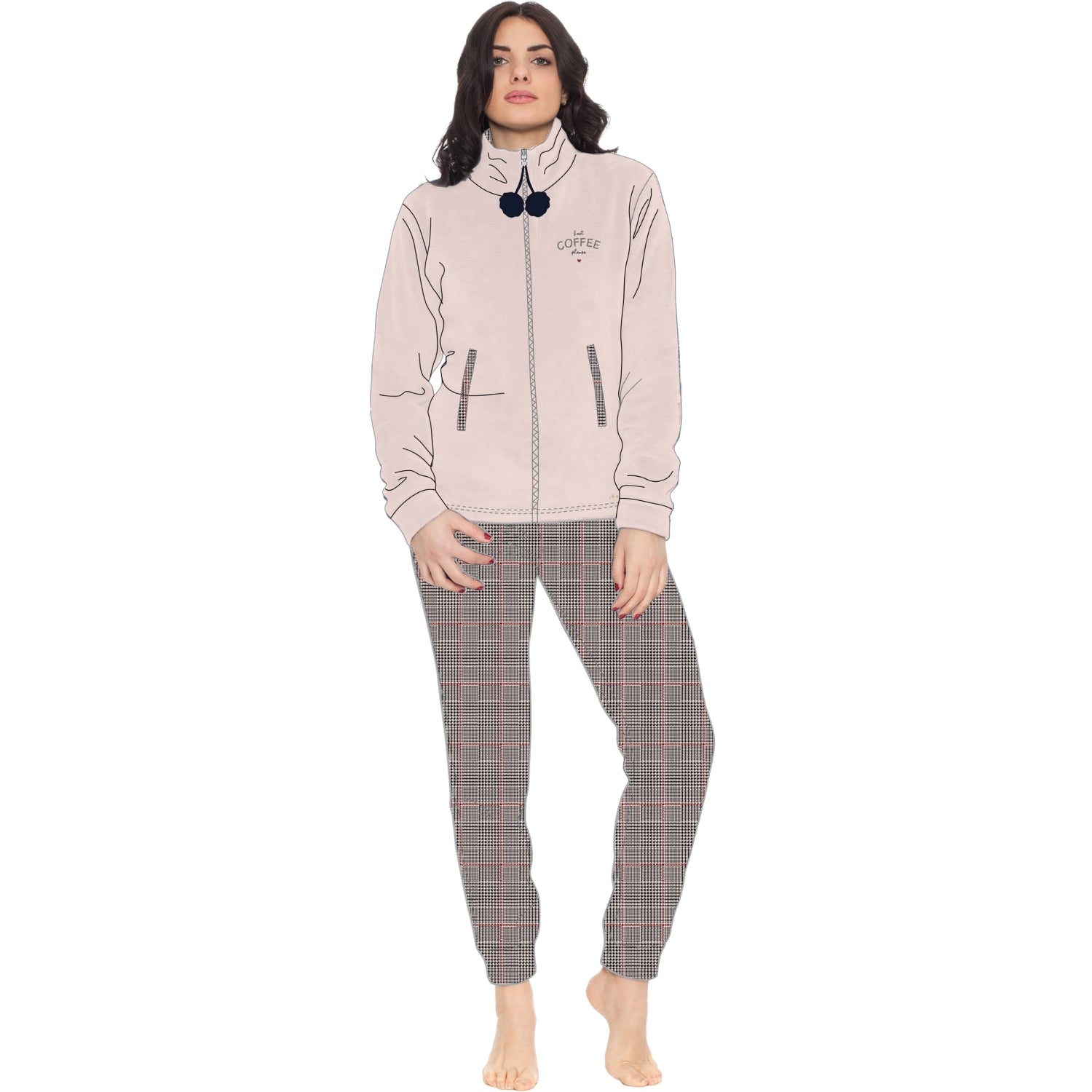 Irge Girl Pigiama Invernale Ragazza In Caldo E Morbido Coral Sottodonna Giacca Full Zip Con Ricamo Art.gym36