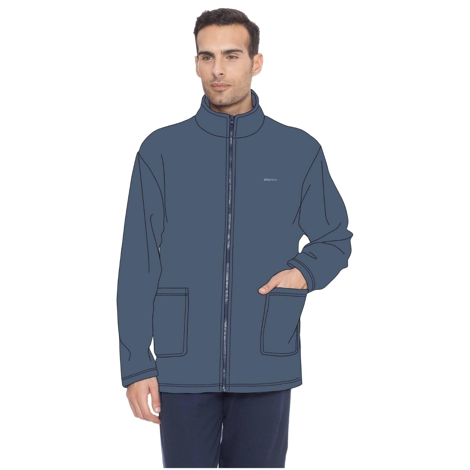 You&me Man-vestaglia Uomo In Pile Full Zip Con Tasche Tinta Unita Ricamato  Art. Y&m492