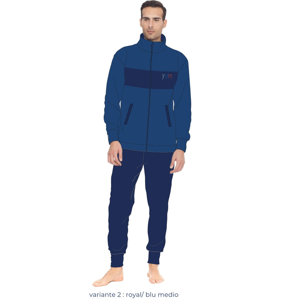You&me Man-pigiama Uomo In Pile Full Zip Tinta Unita Ricamato  Art. Y&m496