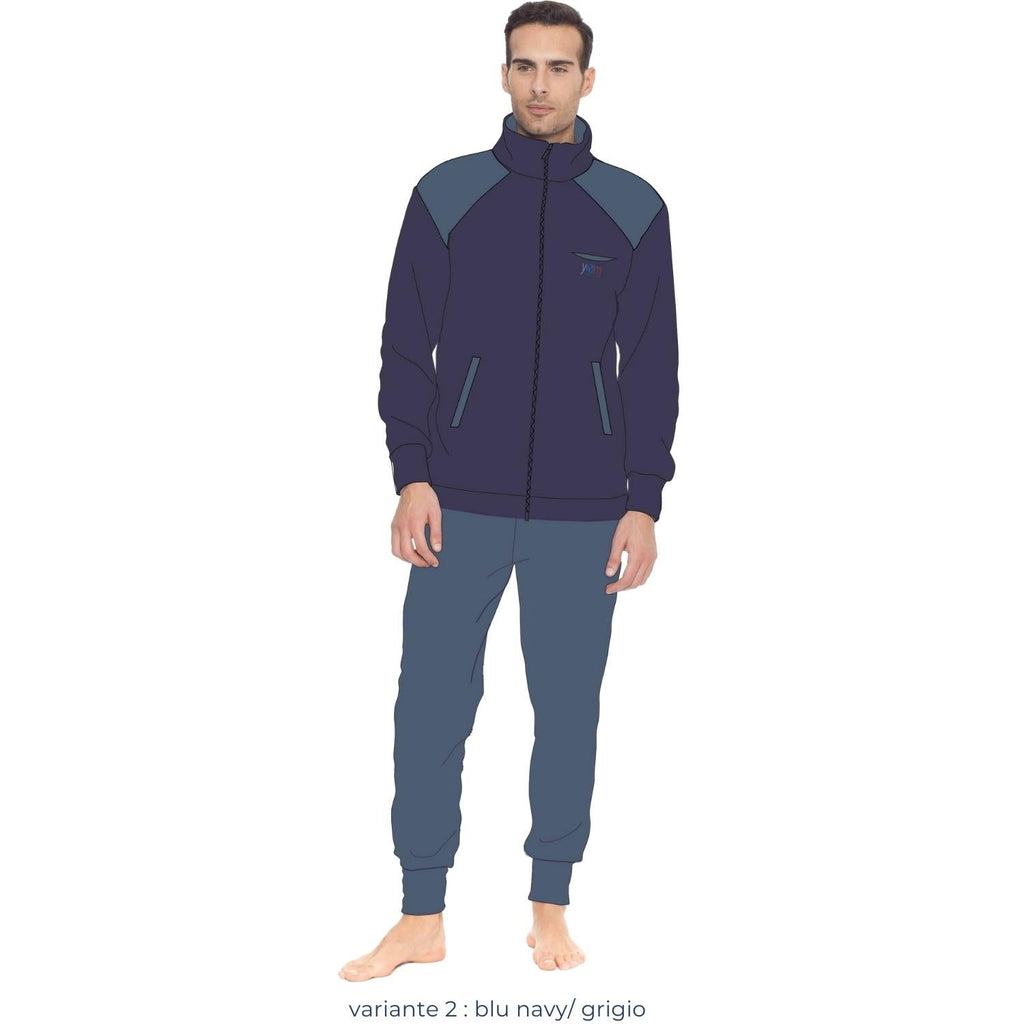 You&me Man-pigiama Uomo In Pile Full Zip Con Tasche Tinta Unita Ricamato  Art. Y&m497