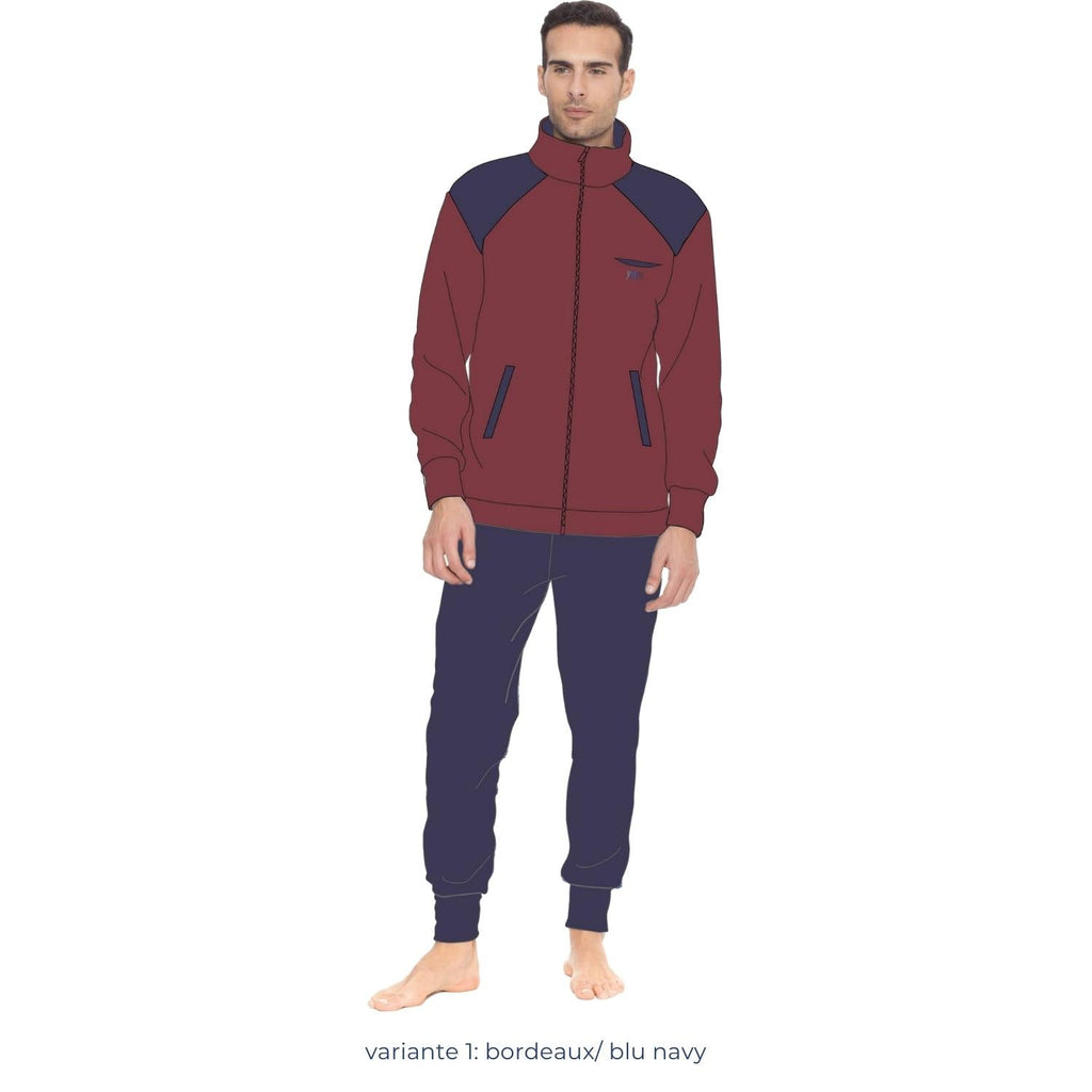 You&me Man-pigiama Uomo In Pile Full Zip Con Tasche Tinta Unita Ricamato  Art. Y&m497