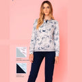 Irge - Pigiama Donna Cotone Primavera Lungo Serafino 4 Bottoni Fantasia In Puro Cotone  Art. Ir2098