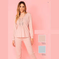 Irge - Pigiama Donna Cotone Primavera Lungo Serafino 4 Bottoni Con Inserto Pizzo In Puro Cotone  Art. Ir2101