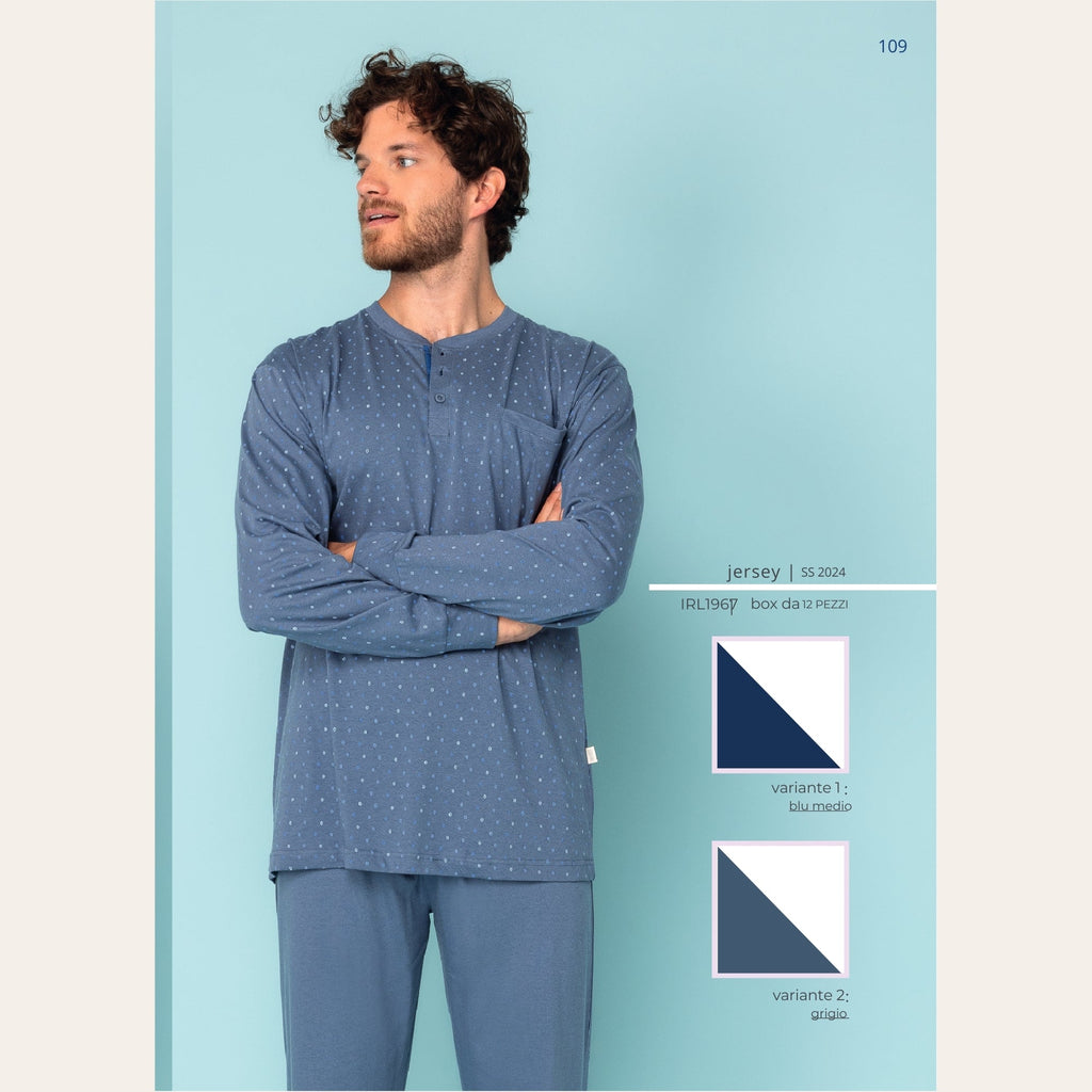 Irge -  Pigiama Uomo Cotone Serafino Lungo Fantasia Cotone Con Taschino  Art. Irl1967