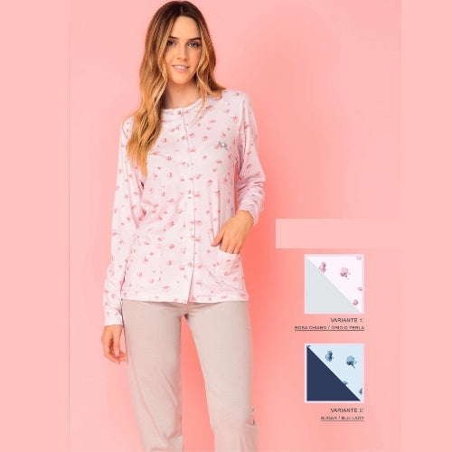 Irge Primavera Pigiama Donna Cotone Lungo Calibrato Aperto In Puro Cotone Fantasia  Art. Cd181