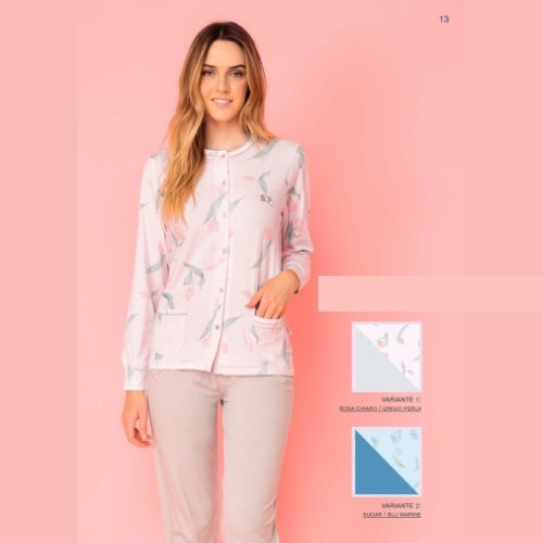 Irge Primavera Pigiama Donna Cotone Lungo Calibrato Aperto In Puro Cotone Fantasia  Art. Cd182
