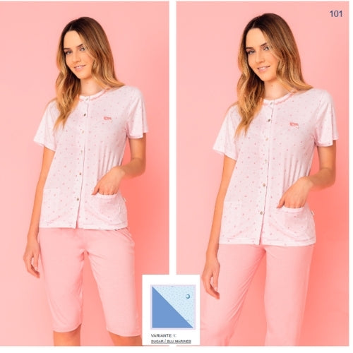 Irge Pigiama Donna Cotone Calibrato 3 Pezzi Mezza Manica+pantalone Lungo+pantalone Corto In Cotone Art. Tdc16