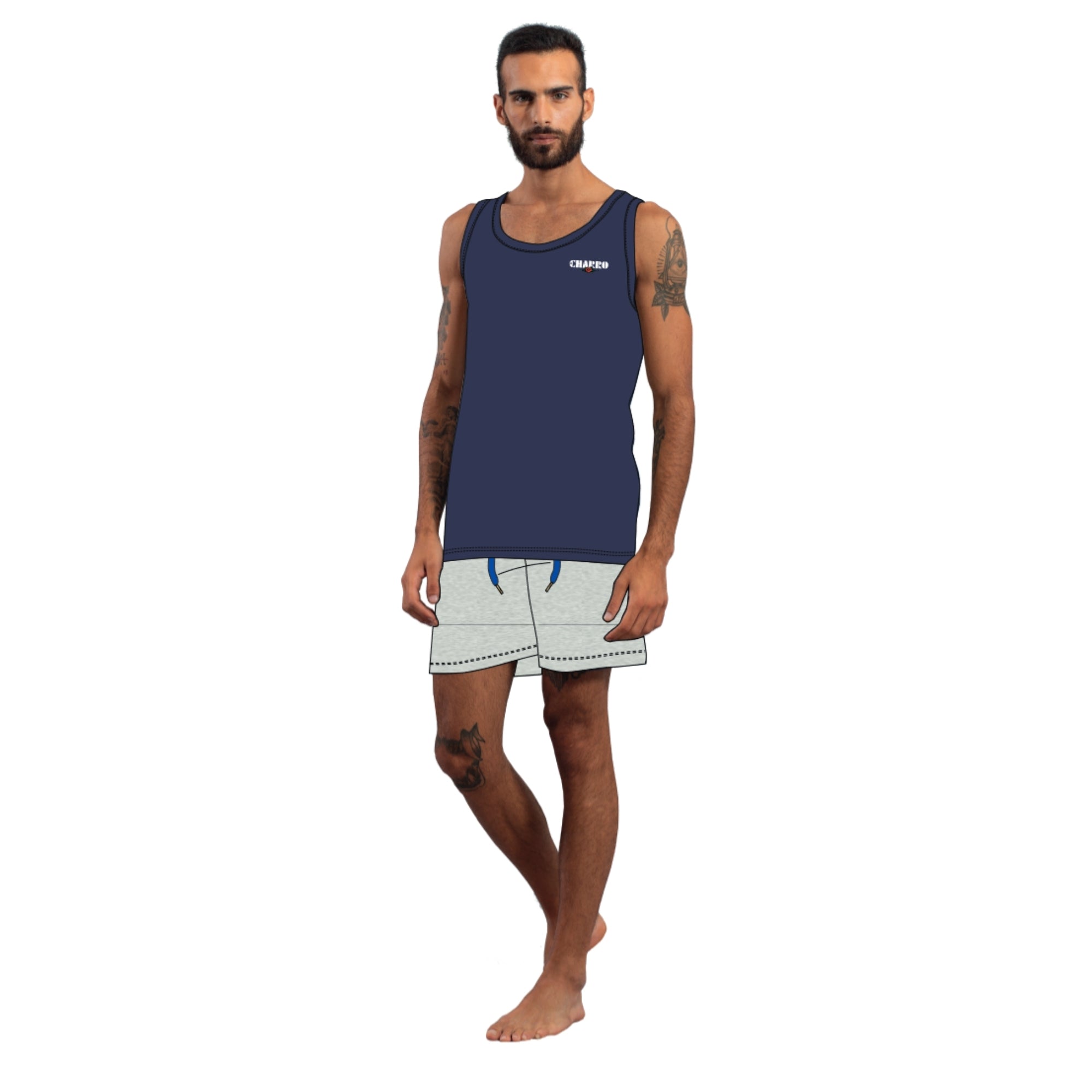El Charro - Completo Uomo Giromanica Vogatore Cotone Jersey E Pantalone Corto In French Terry Puro Cotone Art. Gcm111