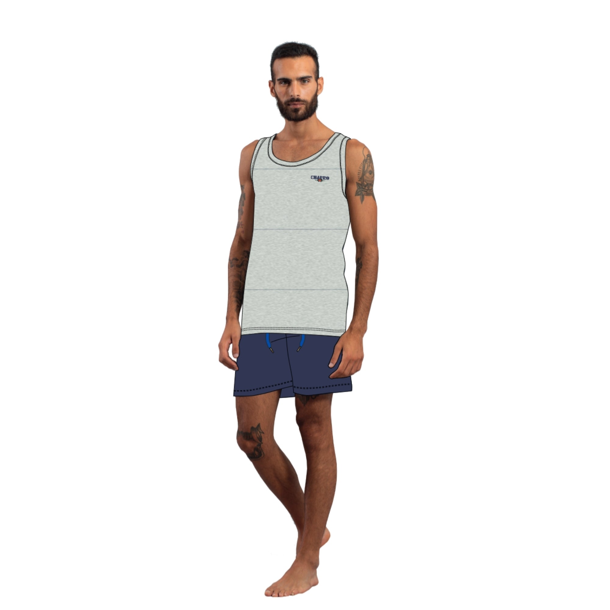 El Charro - Completo Uomo Giromanica Vogatore Cotone Jersey E Pantalone Corto In French Terry Puro Cotone Art. Gcm111