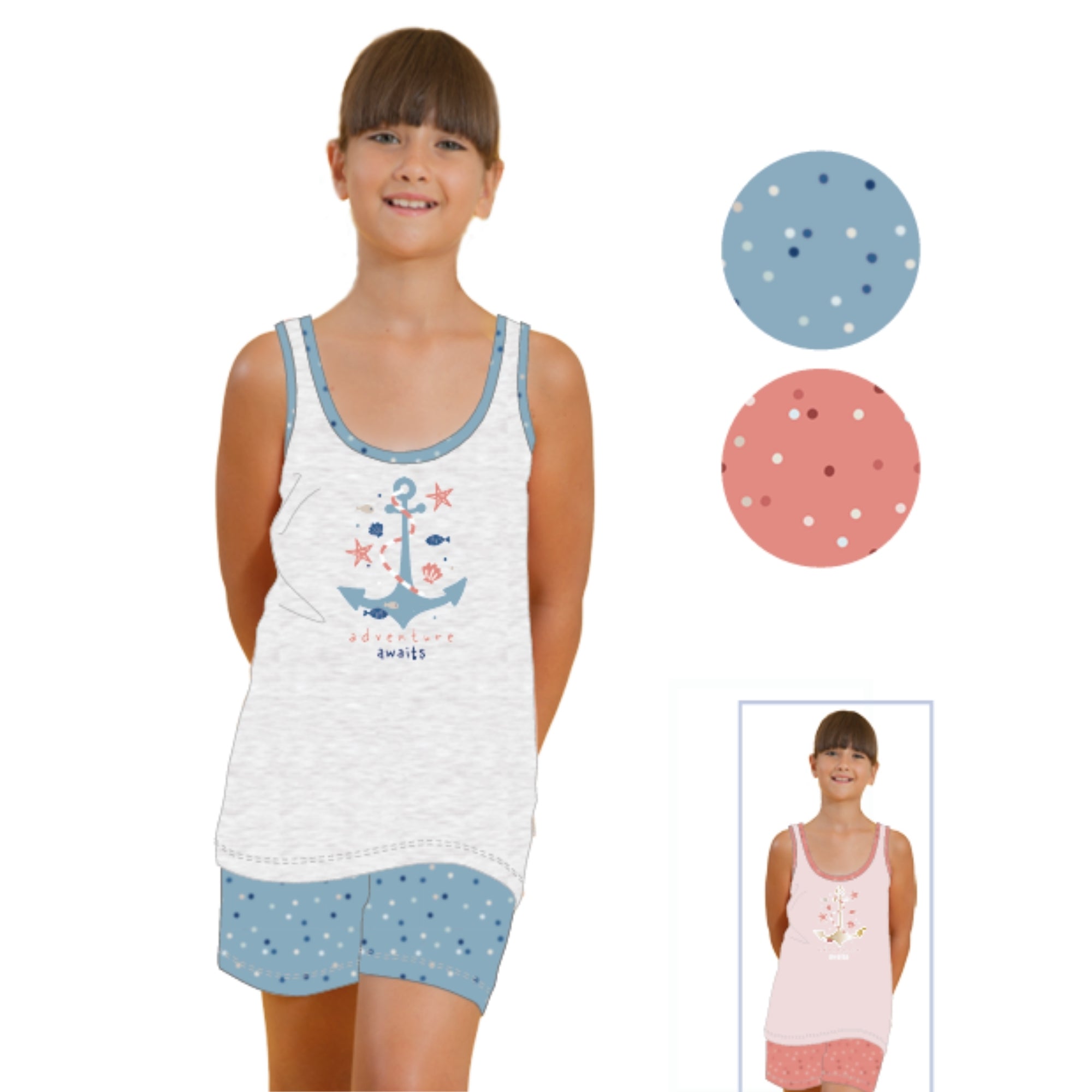 Irge - Pigiama Bimba Corto Spalla Larga Stampato In Puro Cotone  Art. Ikc420