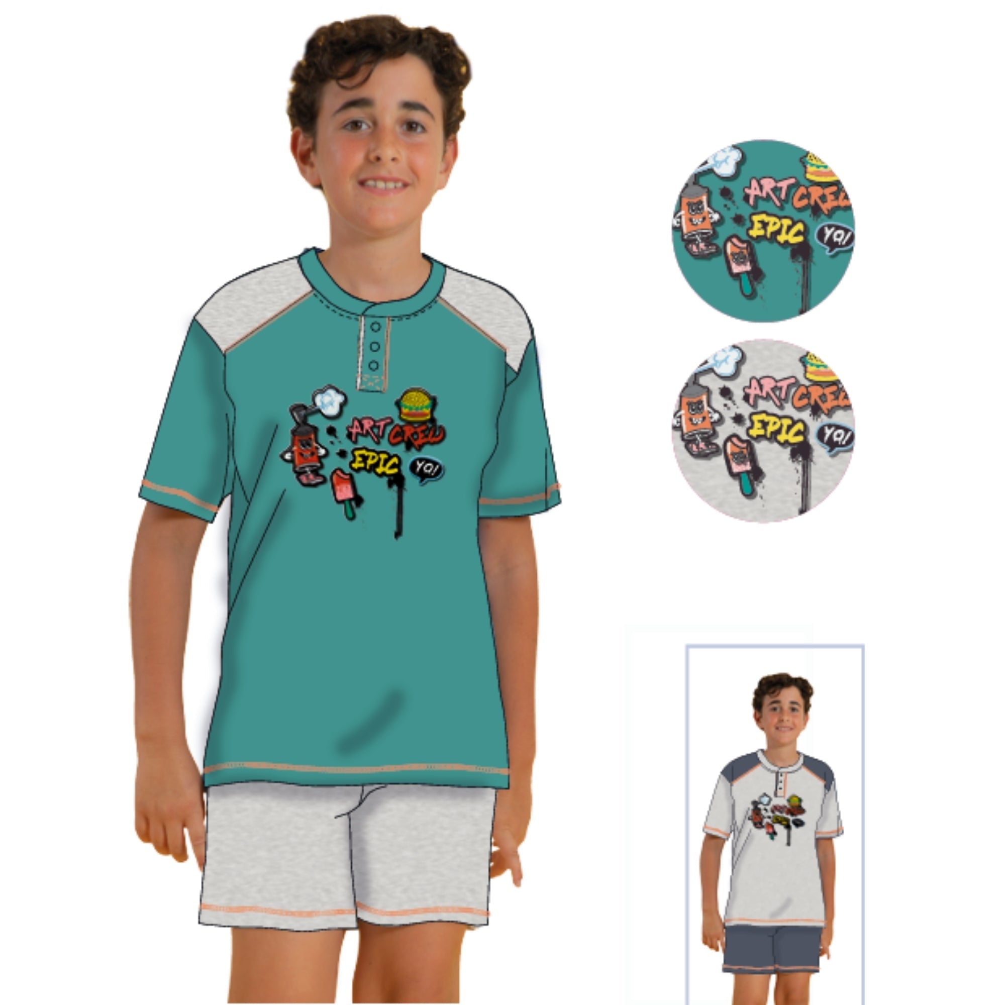 Irge - Pigiama Bimbo Corto Mezza Manica Con Stampa In Puro Cotone  Art. Ikc402
