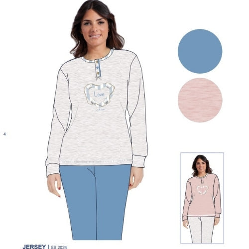 Irge - Pigiama Donna Cotone Lungo In Jersey Puro Cotone Ricamato  Art. Mil2005