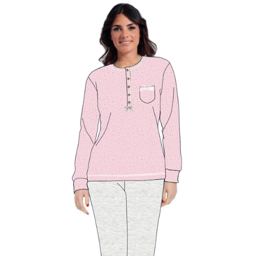 Irge - Pigiama Donna Cotone Lungo In Jersey Puro Cotone Ricamato Con Taschino Art. Mil2025