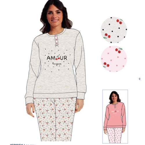 Irge - Pigiama Donna Cotone Lungo In Jersey Puro Cotone Ricamato  Art. Mil2032
