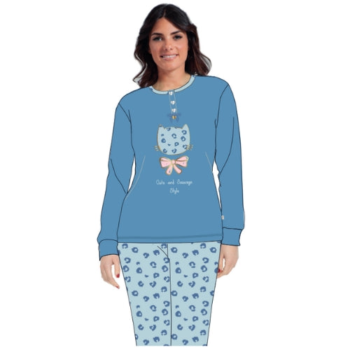 Irge - Pigiama Donna Cotone Lungo In Jersey Puro Cotone Ricamato Art. Mil2038