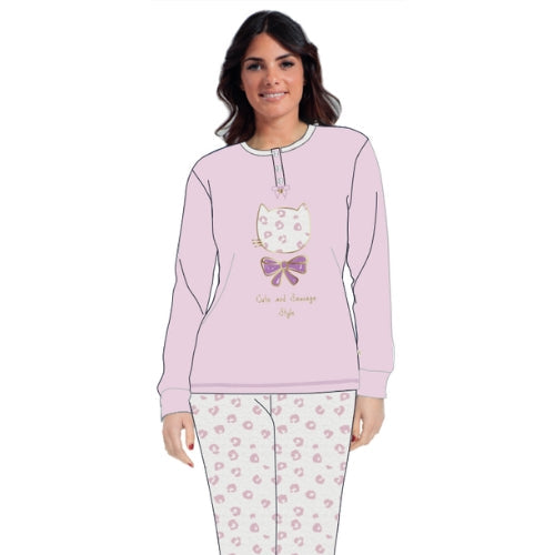 Irge - Pigiama Donna Cotone Lungo In Jersey Puro Cotone Ricamato Art. Mil2038