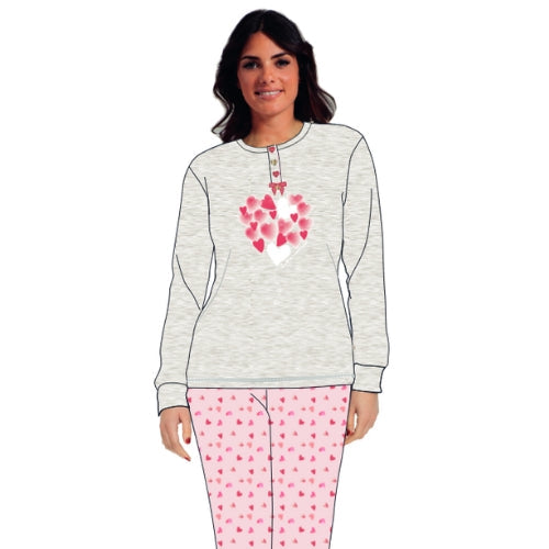 Irge - Pigiama Donna Cotone Lungo In Jersey Puro Cotone Ricamato Art. Mil2044