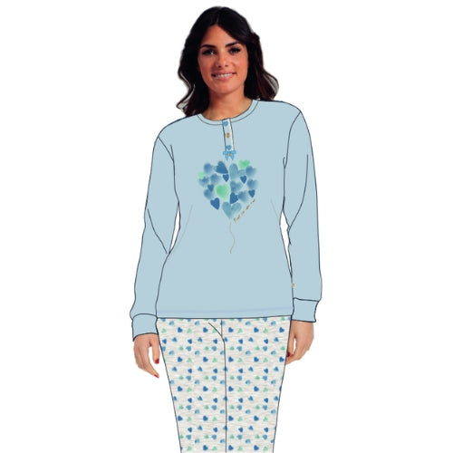 Irge - Pigiama Donna Cotone Lungo In Jersey Puro Cotone Ricamato Art. Mil2044