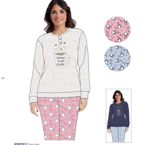 Irge - Pigiama Donna Cotone Lungo In Jersey Puro Cotone Ricamato  Art. Mil2055