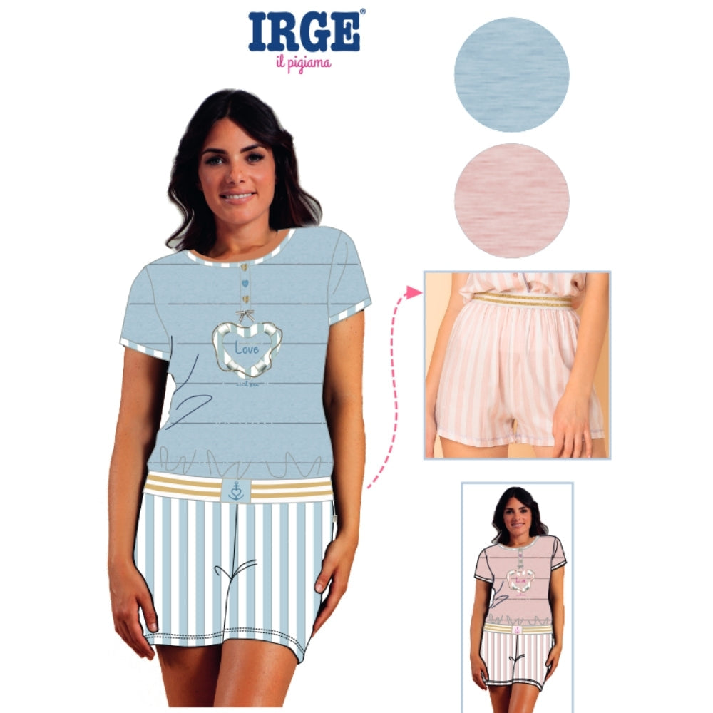 Irge - Pigiama Donna In Cotone Scollo Serafino Mezza Manica Corto In Jersey Puro Cotone Con Stampa Art. Mic2006