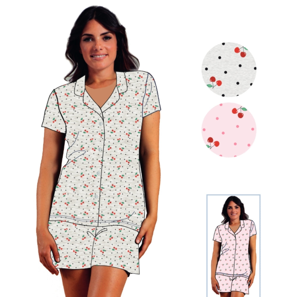 Irge - Pigiama Donnain Cotone Aperto Avanti Mezza Manica Corto In Jersey Puro Cotone Stampato  Art. Mic2033