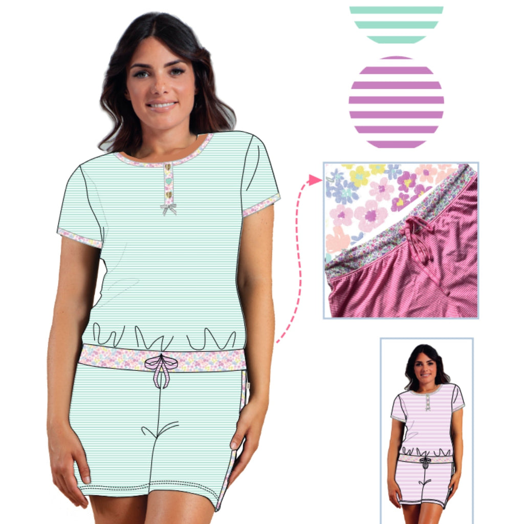 Irge Estate - Pigiama Donna Mezza Manica Corto In Jersey Puro Cotone Stampato  Art. Mic2049
