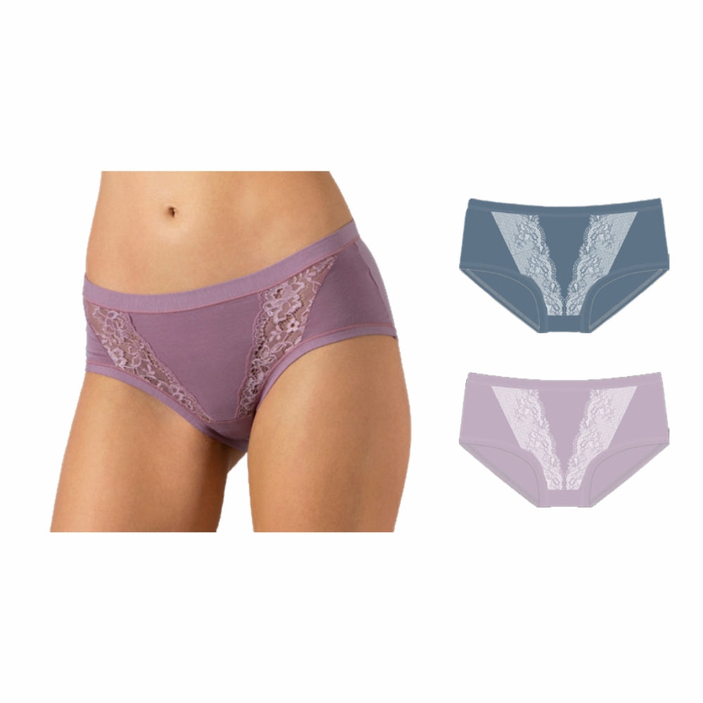 Cotonella - Confezione 2 Pezzi Slip Midi Con Inserto In Pizzo 100% Cotone Bielastico  Art. Gd1301-2-3g