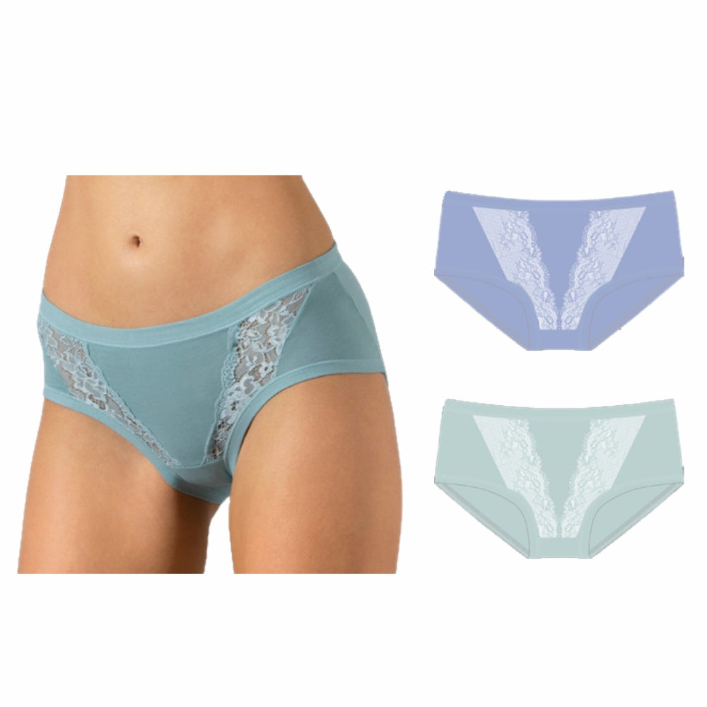Cotonella - Confezione 2 Pezzi Slip Midi Con Inserto In Pizzo 100% Cotone Bielastico  Art. Gd1301-2-3g
