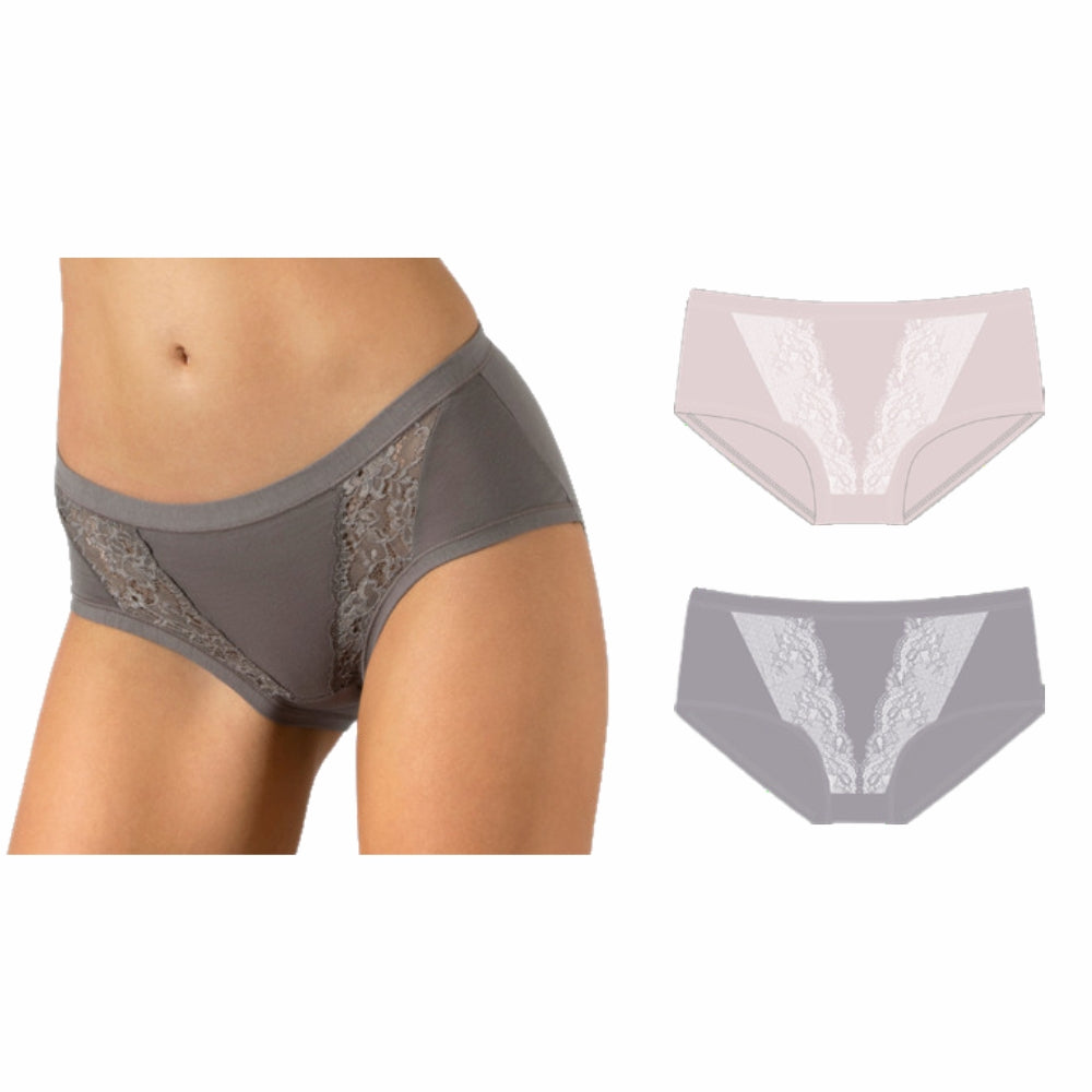 Cotonella - Confezione 2 Pezzi Slip Midi Con Inserto In Pizzo 100% Cotone Bielastico  Art. Gd1301-2-3g