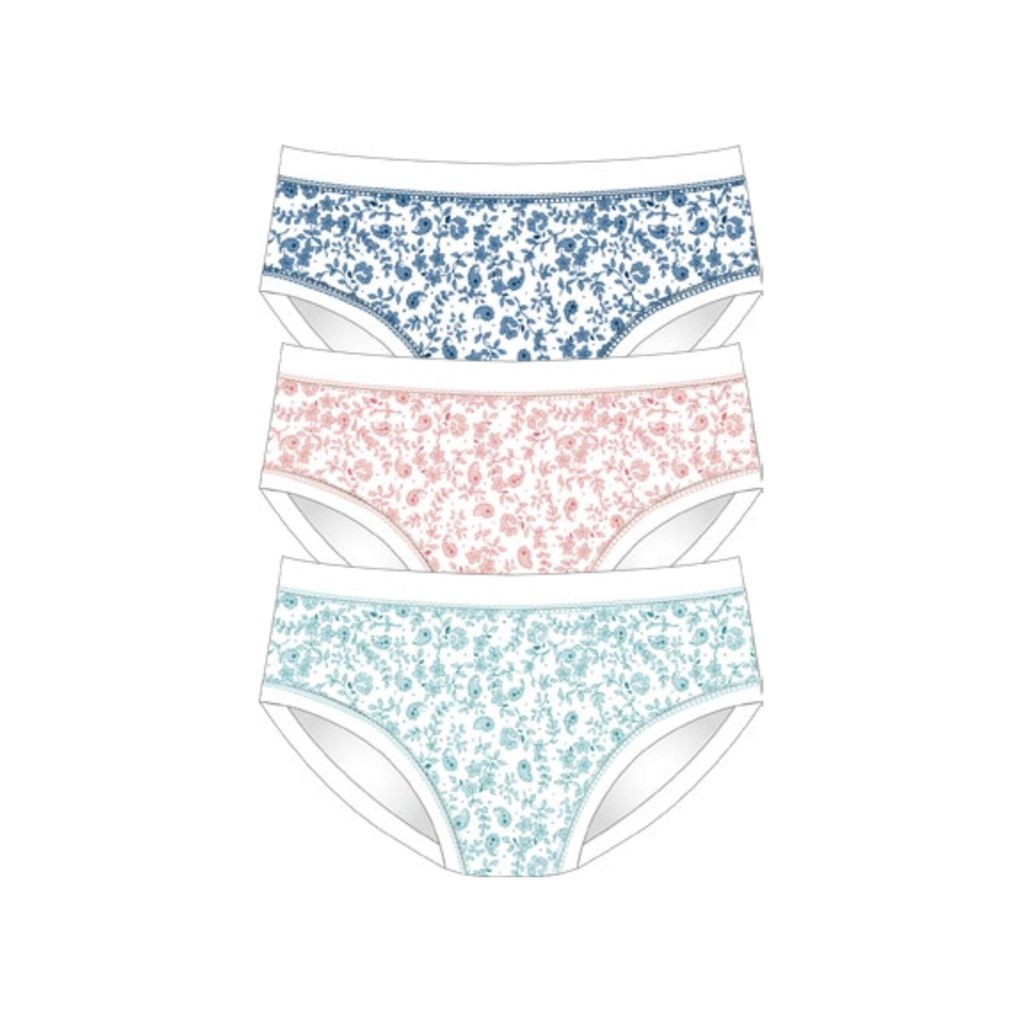 Cotonella Donna  Confezione 3 Pezzi Slip Midi In Puro Cotone Bielastico (3 Disegni) Art. 3363 E503 5h100