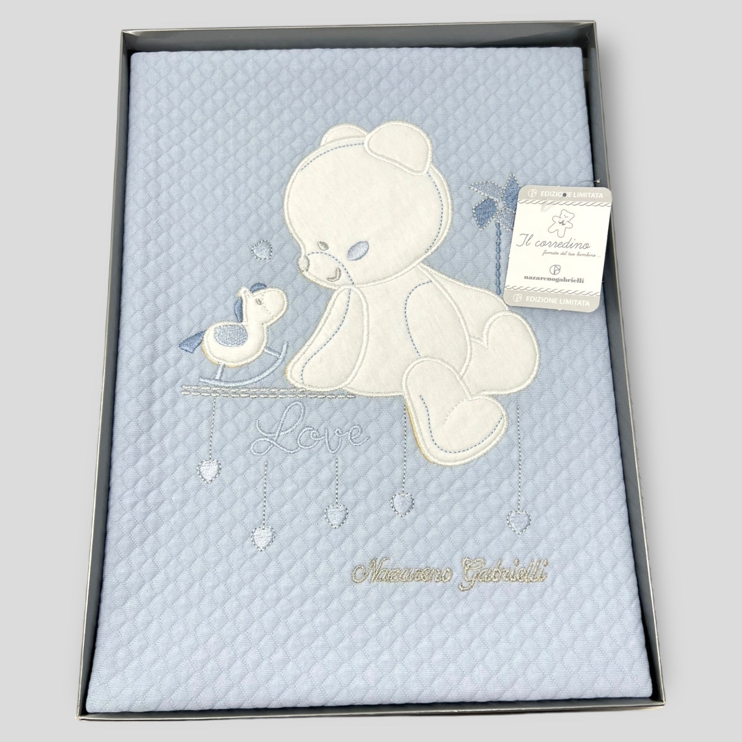 Nazareno Gabrielli Ng420 Disegno Love Copertina Carrozzina Cotone 75x130 Ricamata 5 Colori